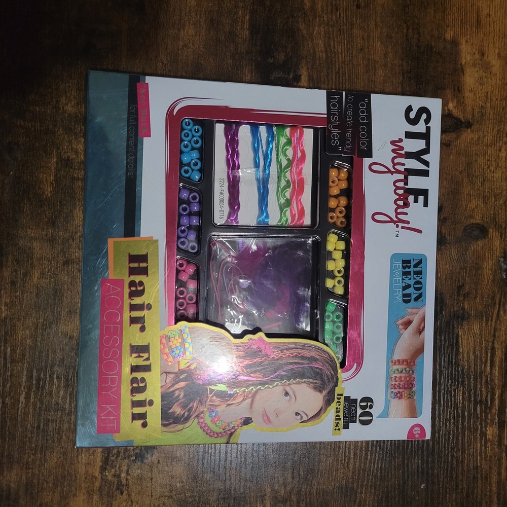 Style My Way Hair Flair Accessory Kit Girls OS Multicolor New Neon DIY Beads